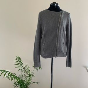 Ann Taylor LOFT gray waffle zip sweater L